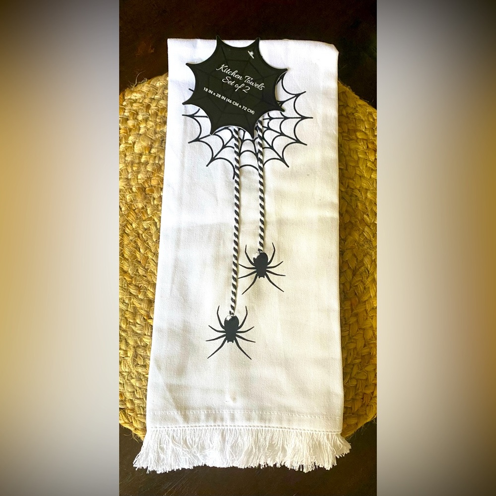 Halloween set of 2 dish towels Spooky Spider & Web 🕷️ and Plaid 🎃